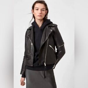 AllSaints Darnley Black Leather Biker Jacket US 10